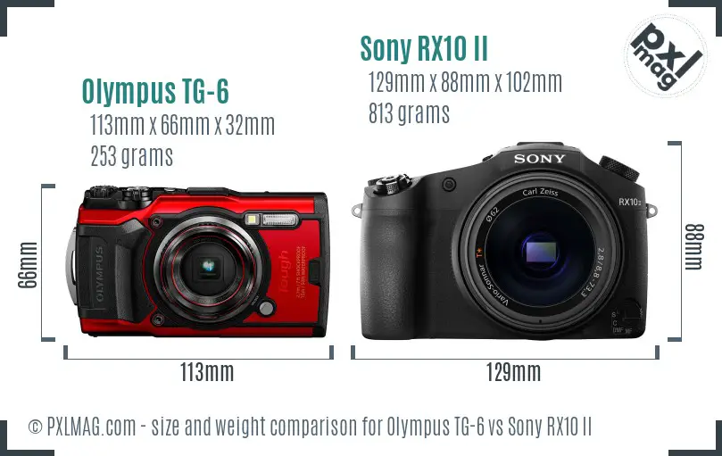 Olympus TG-6 vs Sony RX10 II size comparison