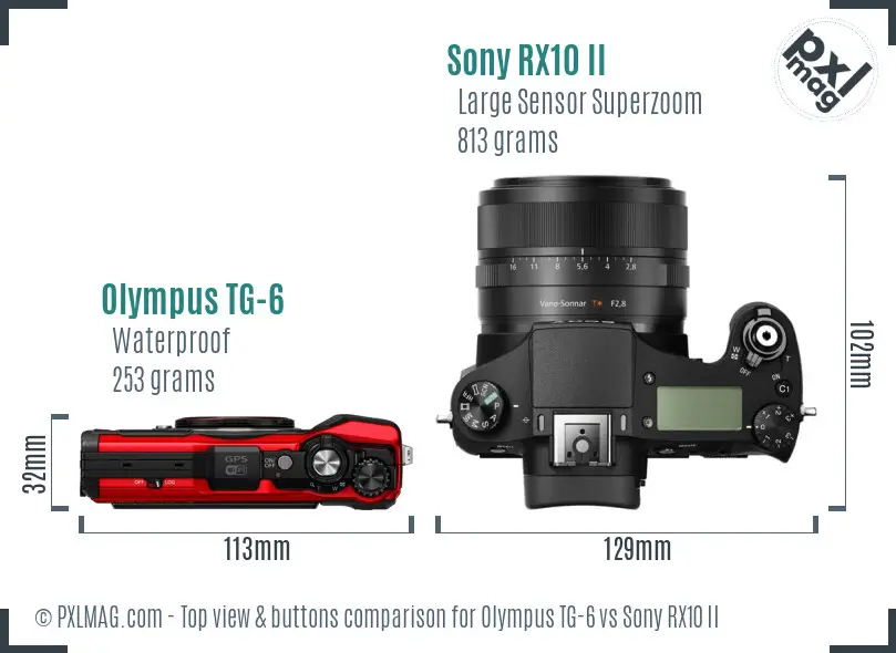 Olympus TG-6 vs Sony RX10 II top view buttons comparison