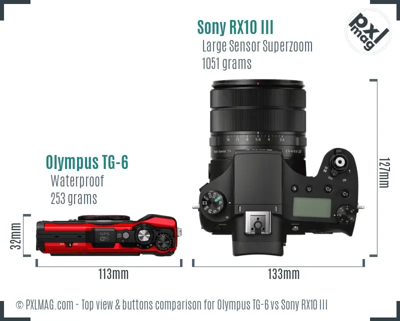 Olympus TG-6 vs Sony RX10 III top view buttons comparison