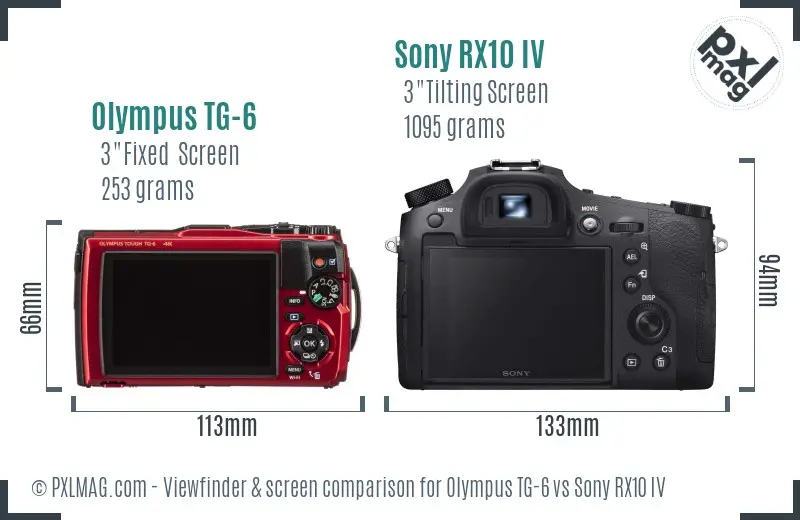 Olympus TG-6 vs Sony RX10 IV Screen and Viewfinder comparison