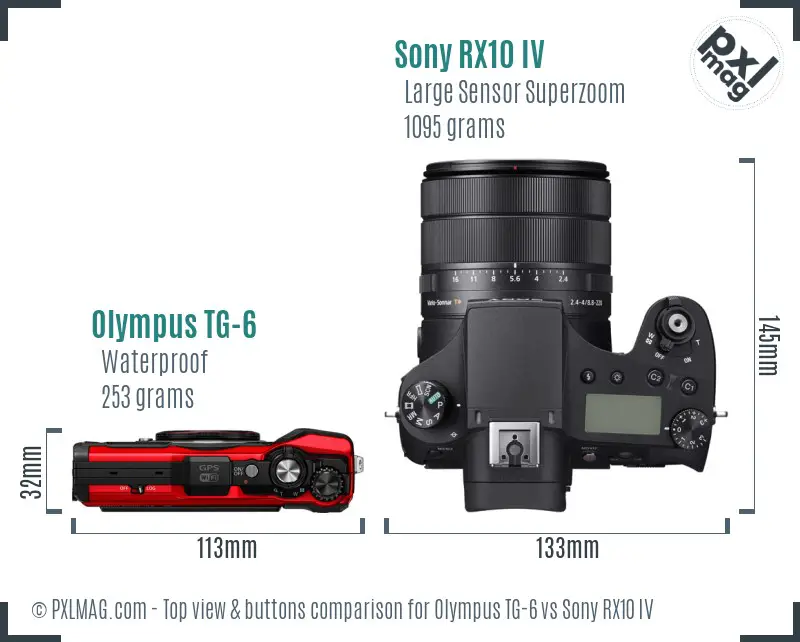 Olympus TG-6 vs Sony RX10 IV top view buttons comparison