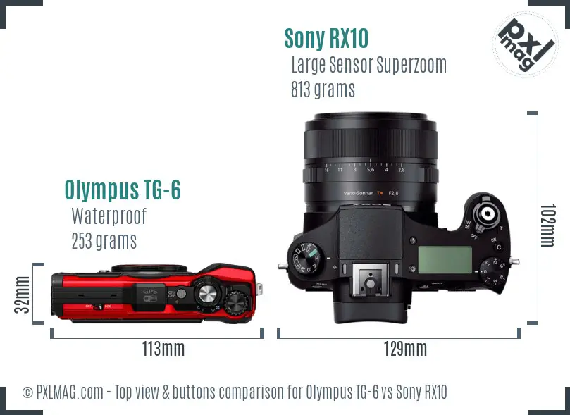 Olympus TG-6 vs Sony RX10 top view buttons comparison