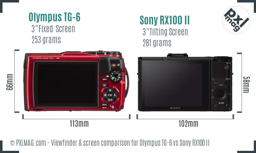 Olympus TG-6 vs Sony RX100 II Screen and Viewfinder comparison