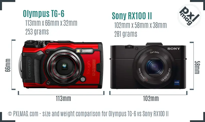Olympus TG-6 vs Sony RX100 II size comparison