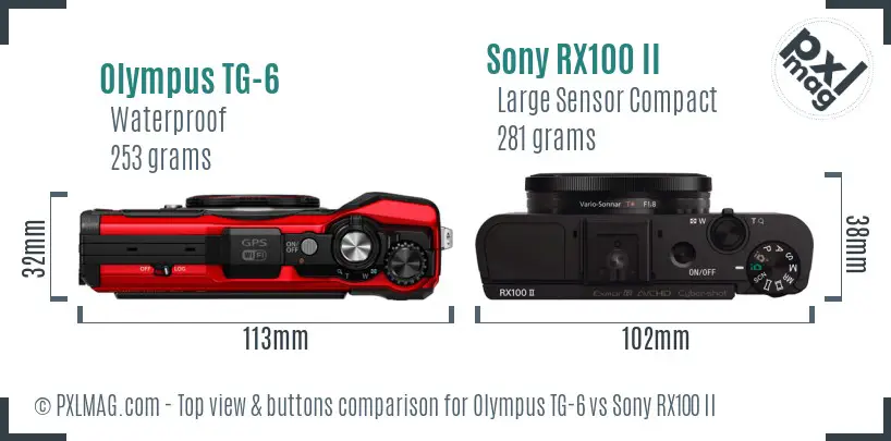 Olympus TG-6 vs Sony RX100 II top view buttons comparison