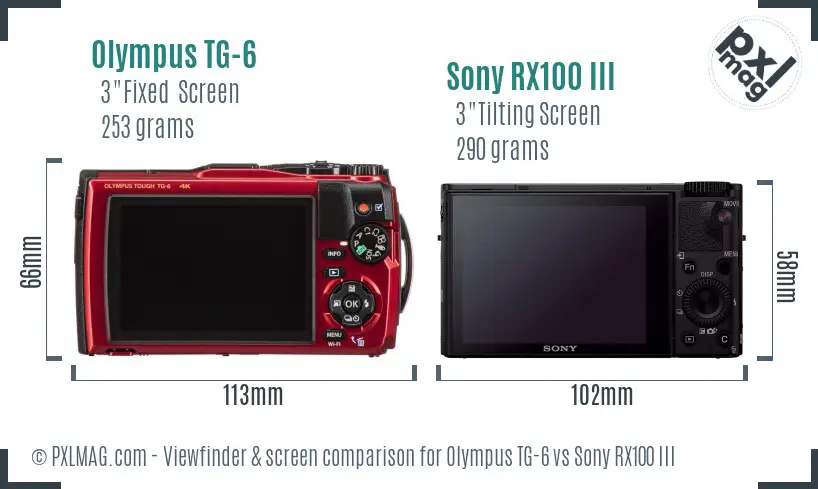 Olympus TG-6 vs Sony RX100 III Screen and Viewfinder comparison