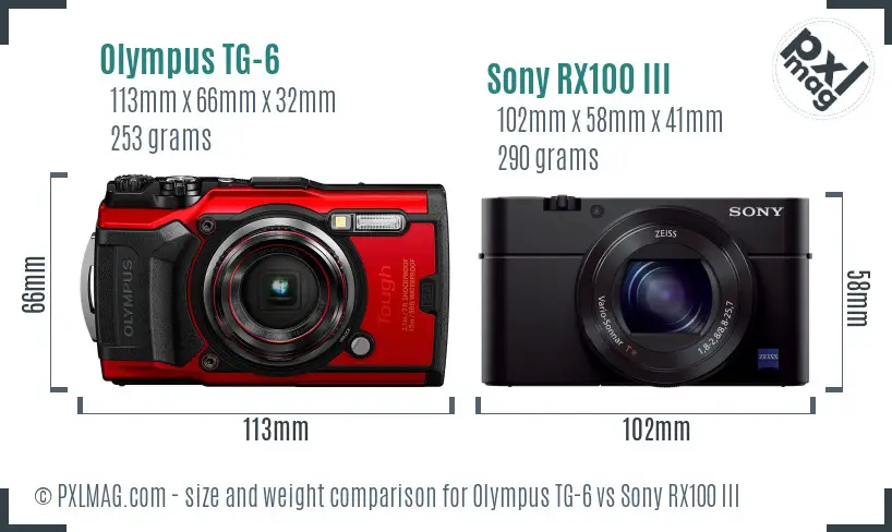 Olympus TG-6 vs Sony RX100 III size comparison