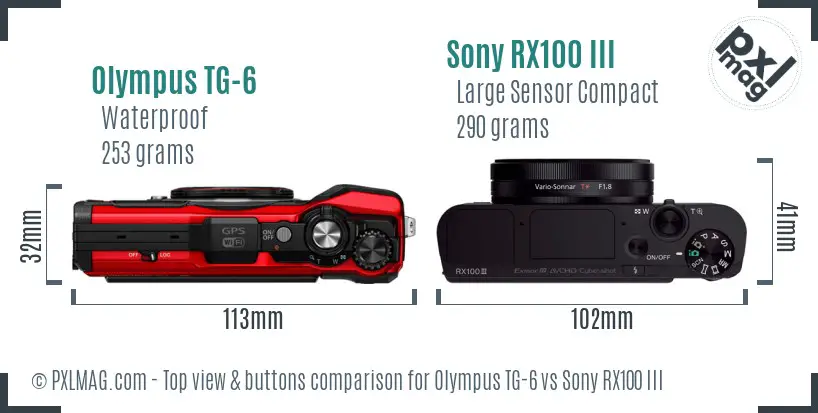 Olympus TG-6 vs Sony RX100 III top view buttons comparison