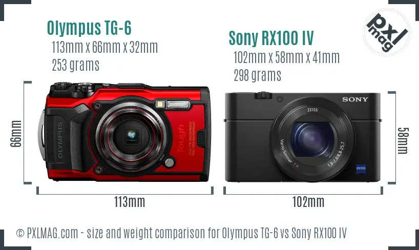 Olympus TG-6 vs Sony RX100 IV size comparison
