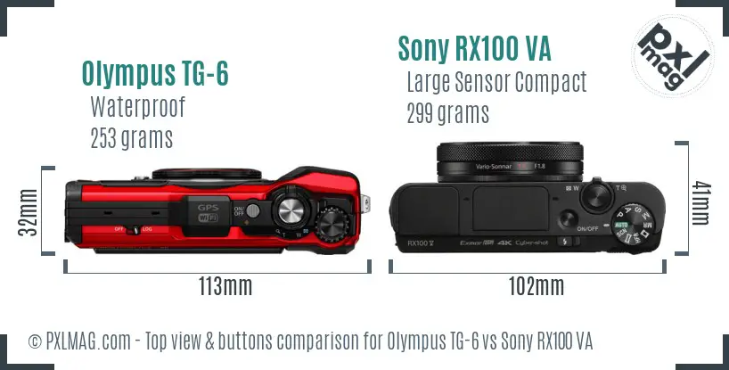 Olympus TG-6 vs Sony RX100 VA top view buttons comparison
