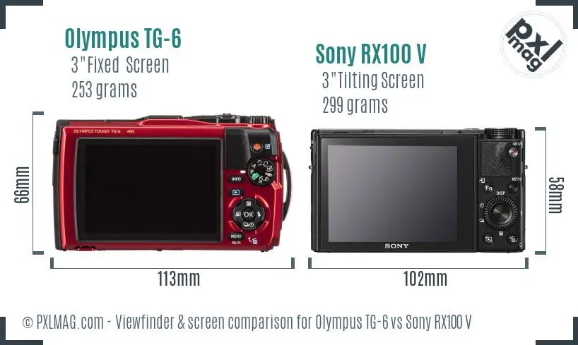 Olympus TG-6 vs Sony RX100 V Screen and Viewfinder comparison
