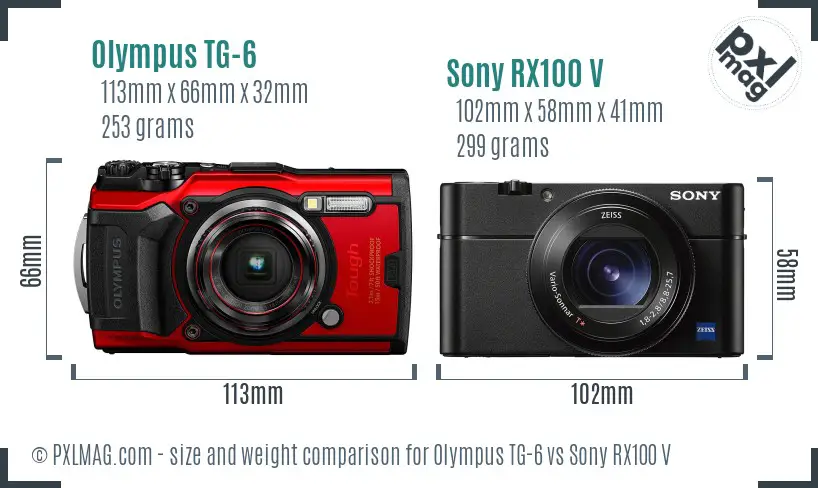 Olympus TG-6 vs Sony RX100 V size comparison