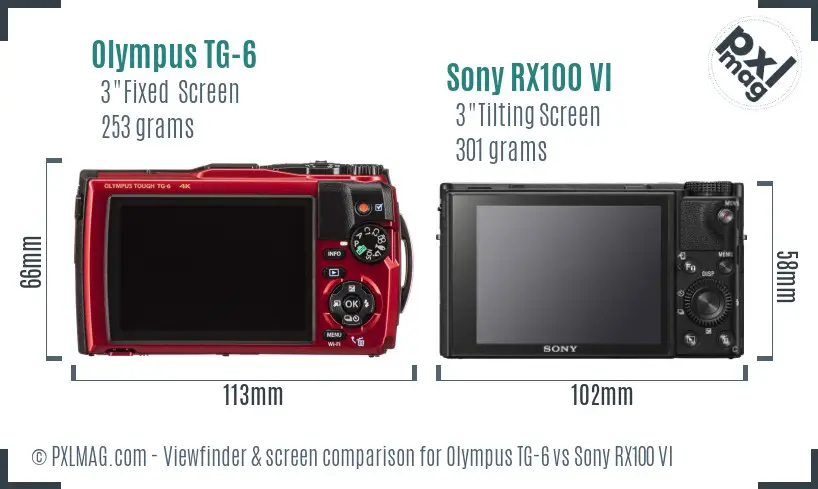 Olympus TG-6 vs Sony RX100 VI Screen and Viewfinder comparison