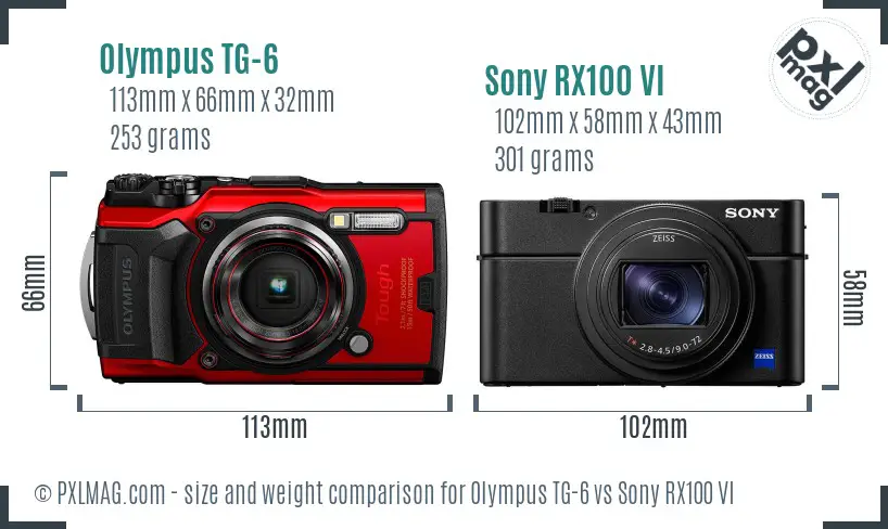 Olympus TG-6 vs Sony RX100 VI size comparison