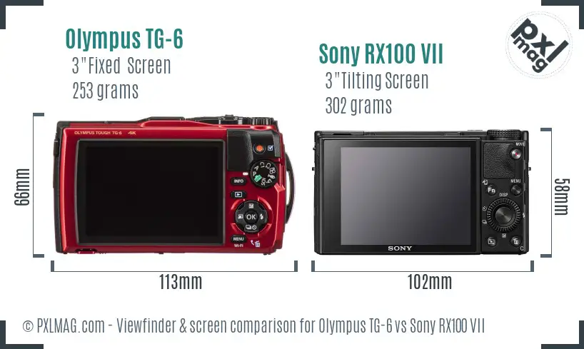 Olympus TG-6 vs Sony RX100 VII Screen and Viewfinder comparison