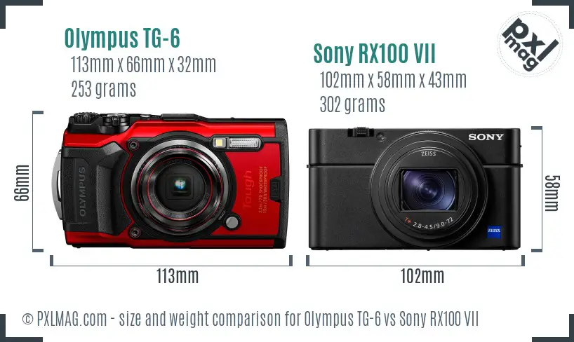 Olympus TG-6 vs Sony RX100 VII size comparison