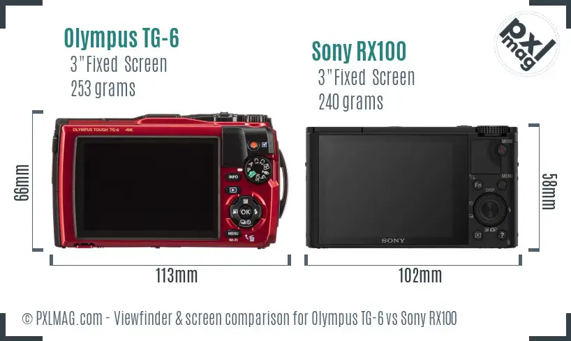 Olympus TG-6 vs Sony RX100 Screen and Viewfinder comparison