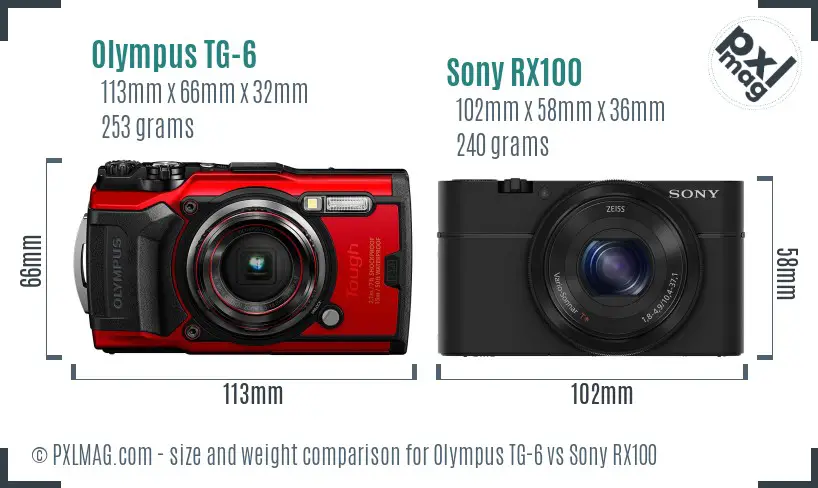 Olympus TG-6 vs Sony RX100 size comparison