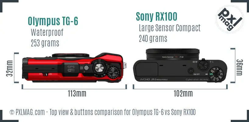 Olympus TG-6 vs Sony RX100 top view buttons comparison