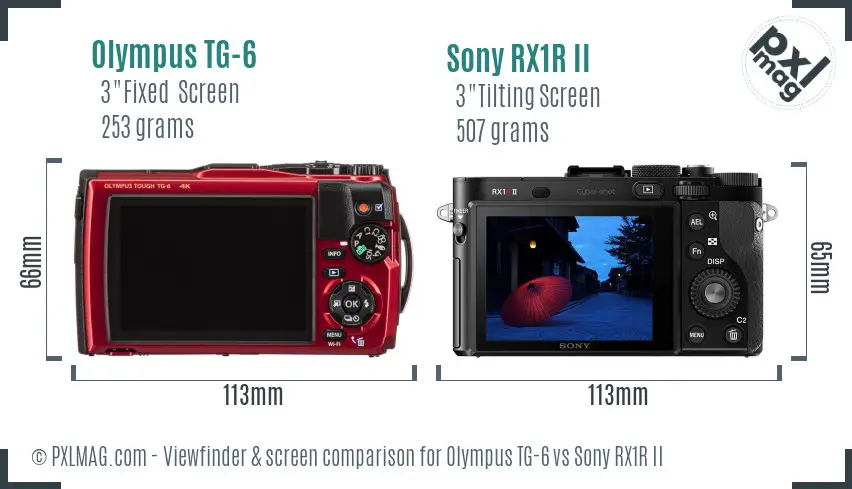 Olympus TG-6 vs Sony RX1R II Screen and Viewfinder comparison