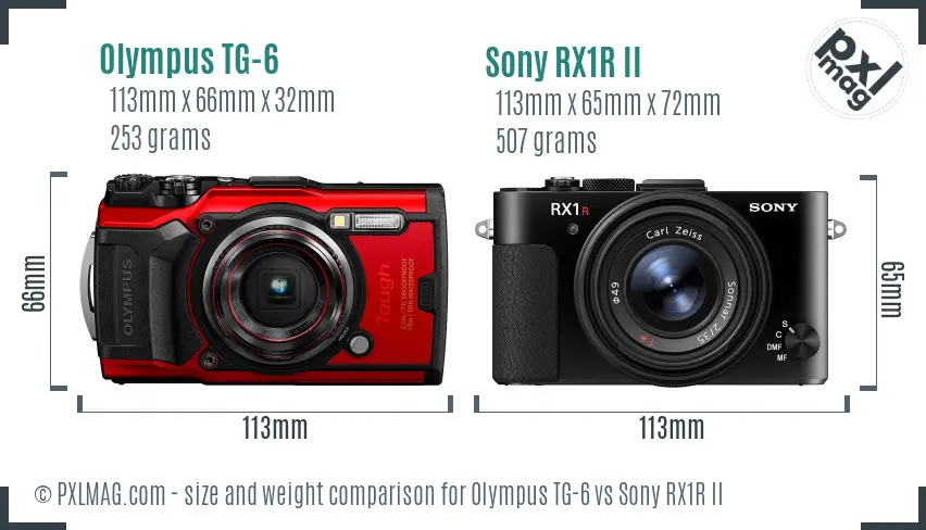 Olympus TG-6 vs Sony RX1R II size comparison