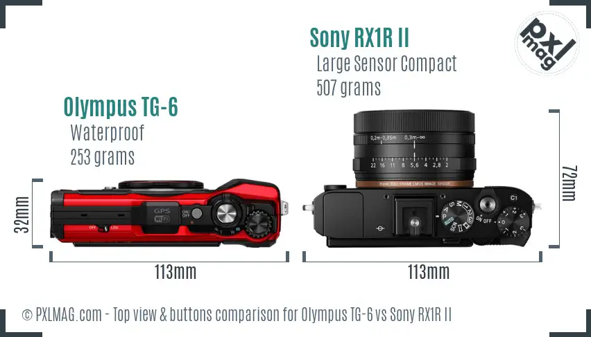 Olympus TG-6 vs Sony RX1R II top view buttons comparison