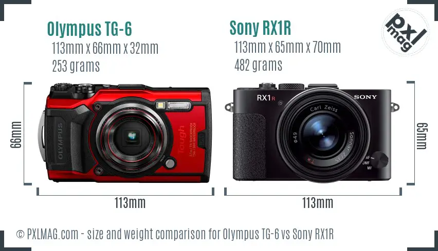 Olympus TG-6 vs Sony RX1R size comparison