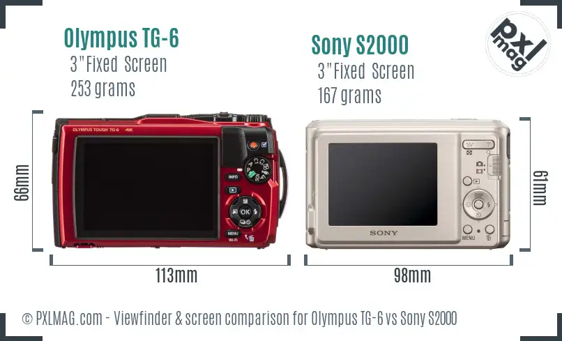 Olympus TG-6 vs Sony S2000 Screen and Viewfinder comparison