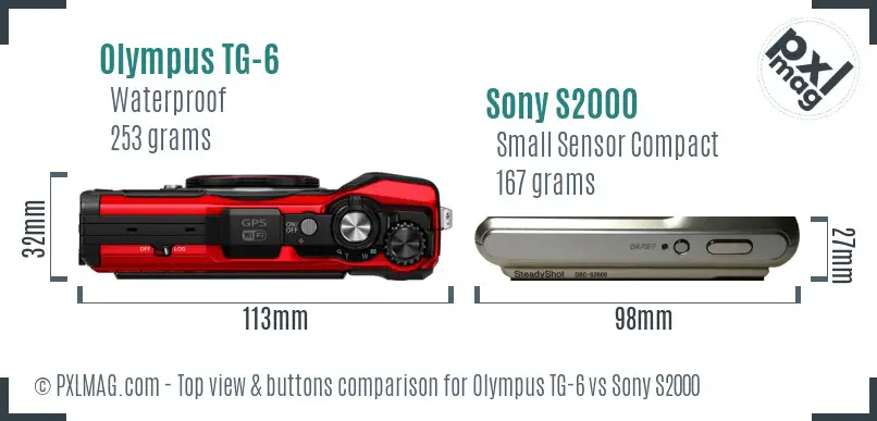 Olympus TG-6 vs Sony S2000 top view buttons comparison