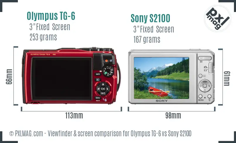Olympus TG-6 vs Sony S2100 Screen and Viewfinder comparison