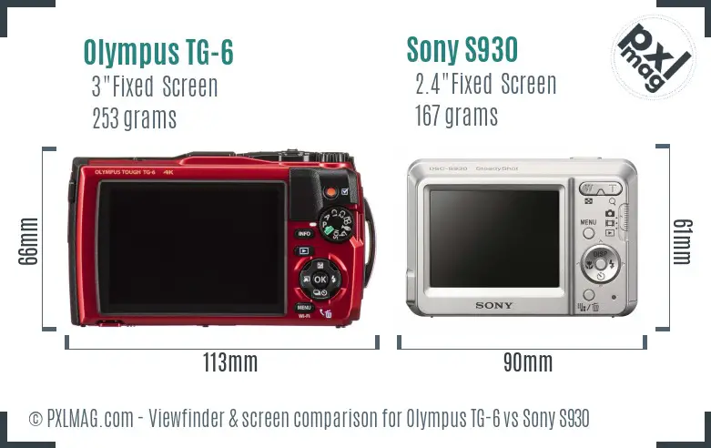 Olympus TG-6 vs Sony S930 Screen and Viewfinder comparison