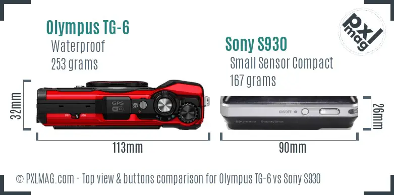 Olympus TG-6 vs Sony S930 top view buttons comparison