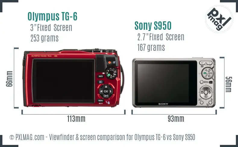 Olympus TG-6 vs Sony S950 Screen and Viewfinder comparison