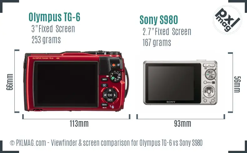 Olympus TG-6 vs Sony S980 Screen and Viewfinder comparison