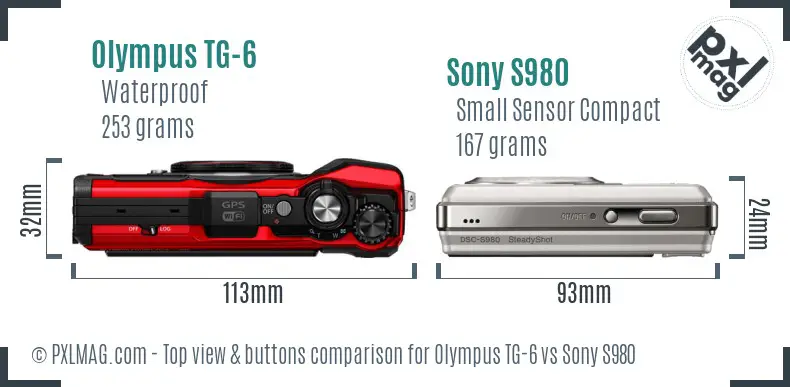 Olympus TG-6 vs Sony S980 top view buttons comparison