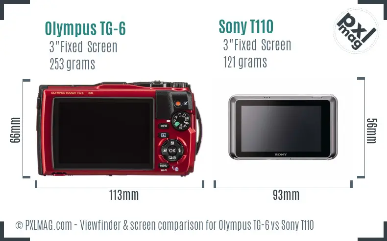 Olympus TG-6 vs Sony T110 Screen and Viewfinder comparison