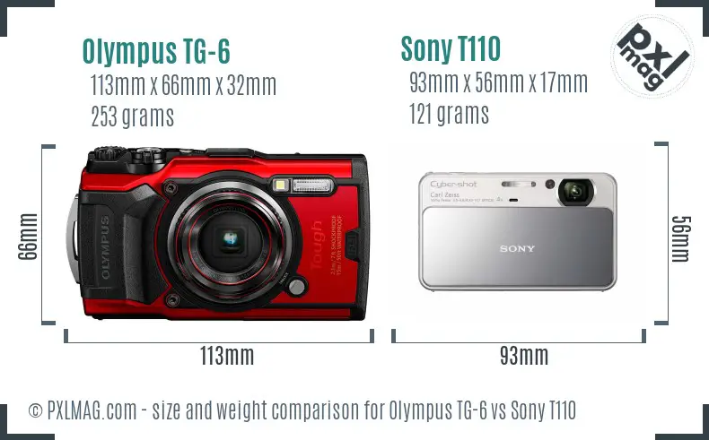 Olympus TG-6 vs Sony T110 size comparison
