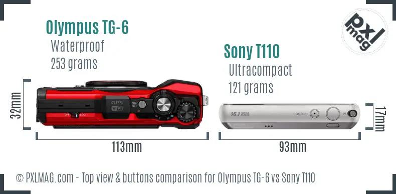 Olympus TG-6 vs Sony T110 top view buttons comparison