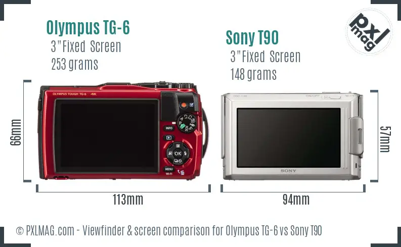 Olympus TG-6 vs Sony T90 Screen and Viewfinder comparison