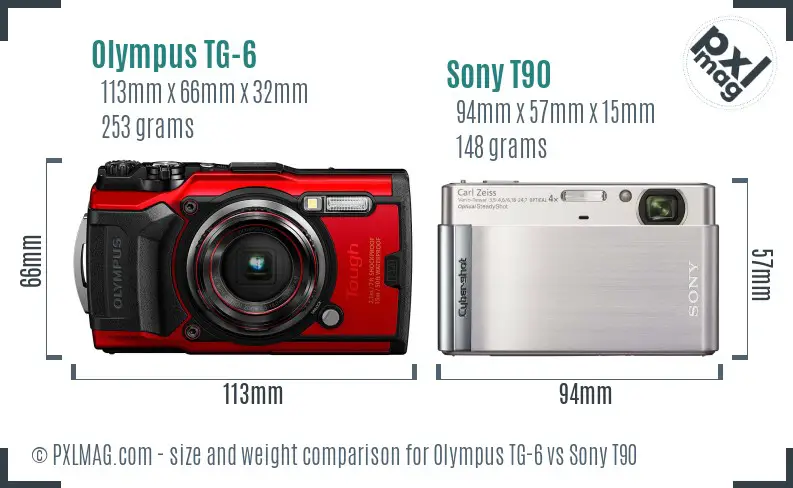 Olympus TG-6 vs Sony T90 size comparison