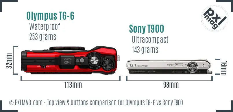 Olympus TG-6 vs Sony T900 top view buttons comparison