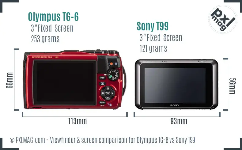 Olympus TG-6 vs Sony T99 Screen and Viewfinder comparison
