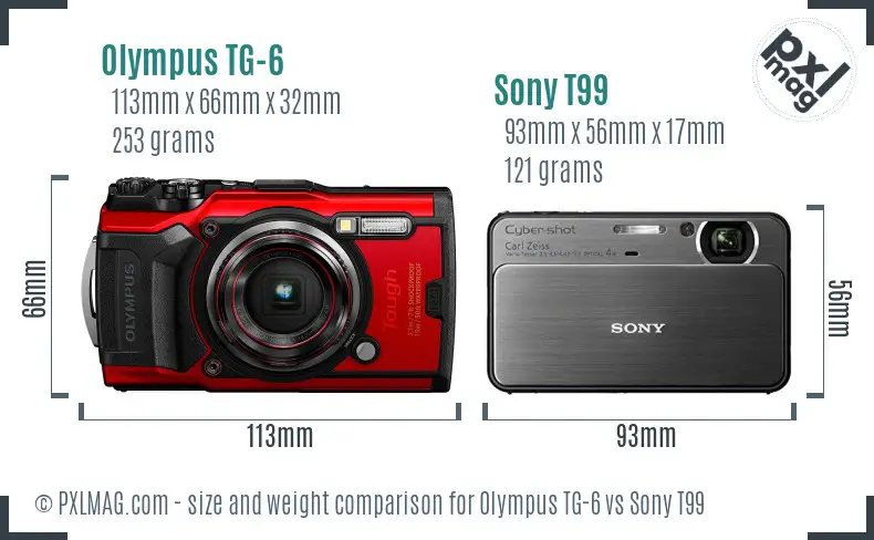 Olympus TG-6 vs Sony T99 size comparison
