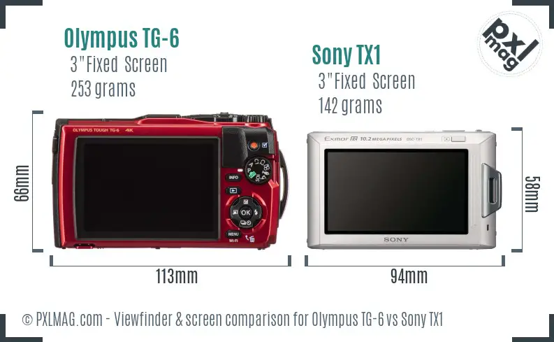 Olympus TG-6 vs Sony TX1 Screen and Viewfinder comparison