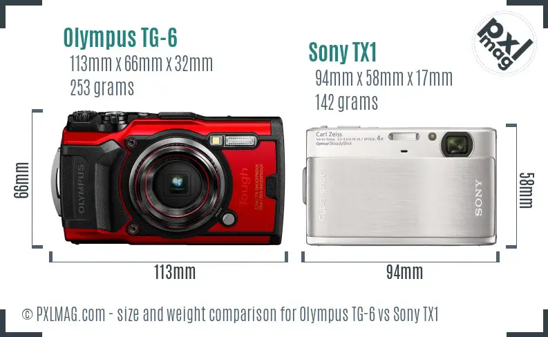 Olympus TG-6 vs Sony TX1 size comparison