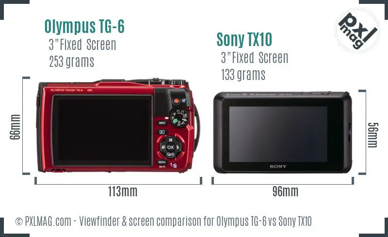 Olympus TG-6 vs Sony TX10 Screen and Viewfinder comparison