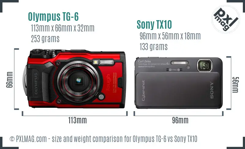 Olympus TG-6 vs Sony TX10 size comparison