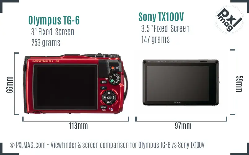 Olympus TG-6 vs Sony TX100V Screen and Viewfinder comparison