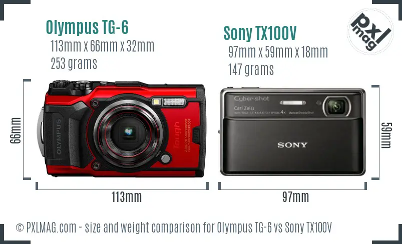 Olympus TG-6 vs Sony TX100V size comparison