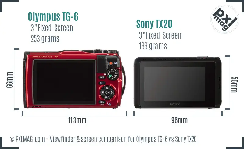 Olympus TG-6 vs Sony TX20 Screen and Viewfinder comparison
